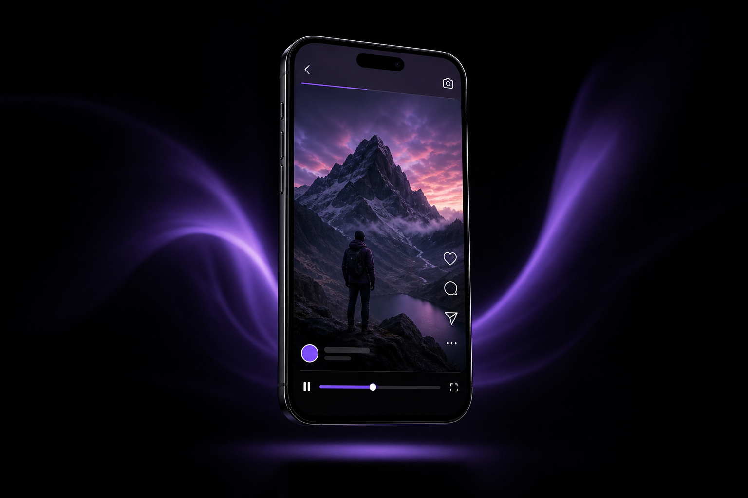 Smartphone showing an Instagram reel player on a dark background