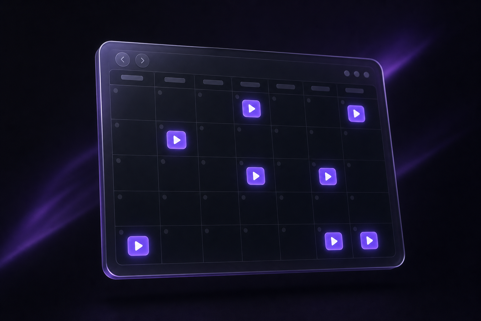 Dark glass calendar with purple reel markers on scheduled dates